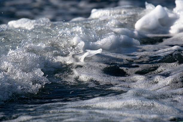 Close up picture of wave and water from sea. stock photo