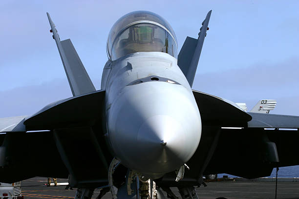 istock FA-18 Super Hornet Aircraft full frontal view on deck 172142246