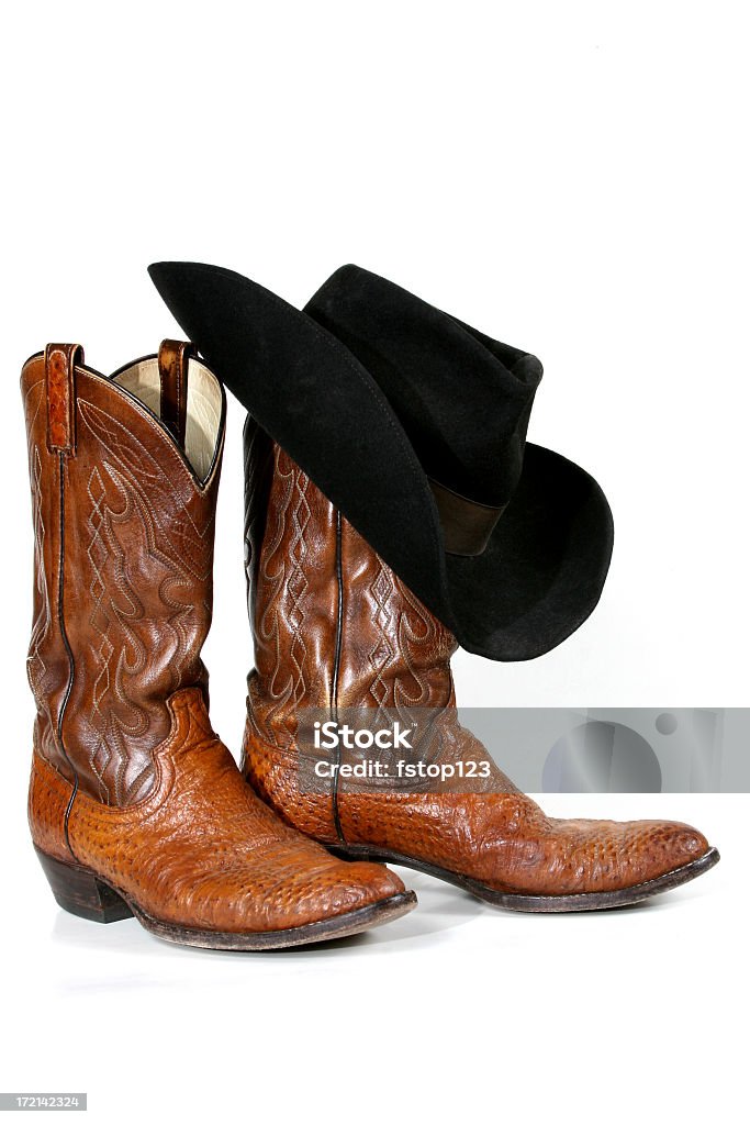 Cowboy Boots And Hat On White Background Stock Photo - Download Image ...