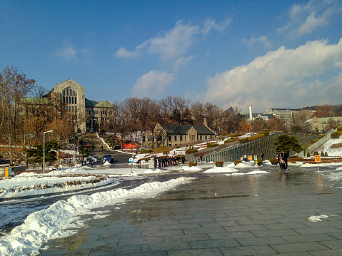 Seoul, South Korea- Soeul is the capital and center of economy, politics and culture of South Korea. In Winter time it is also beautiful. Here is the campus of Ewha Womans University.