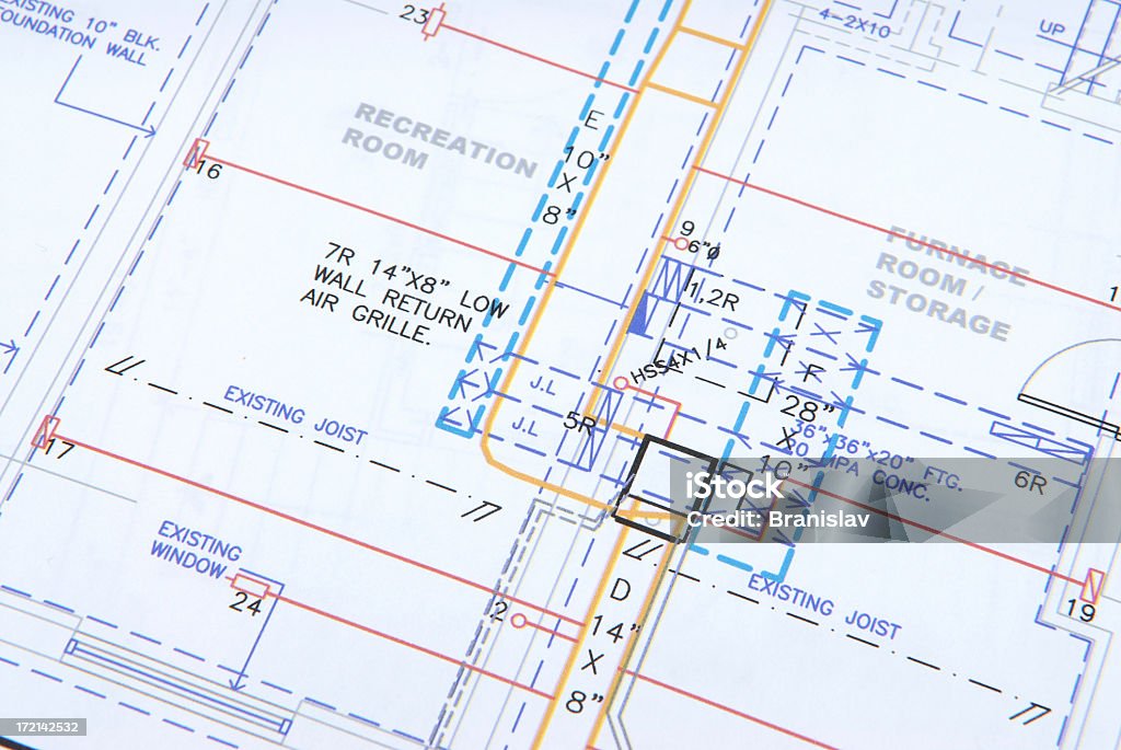 HVAC design with position of windows and grill clearly shown HVAC design drawing Air Conditioner Stock Photo