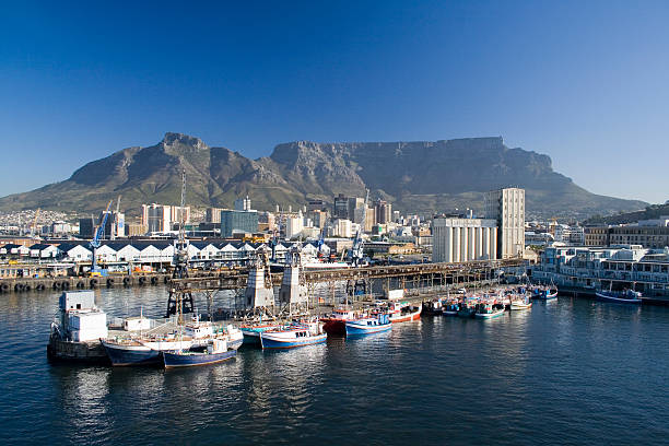 Cape Town South Africa waterfront and harbour with Table Mountain in the background.
