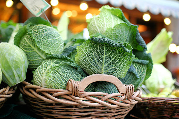 Basket full of cabbages stock photo