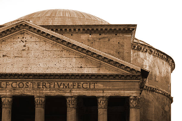 The Pantheon dome architectural details, ancient Roman temple and church in Rome, Italy