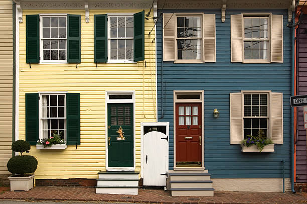 istock Row Houses in Colorful Graphic Form Windows, Doors, Siding 172144324