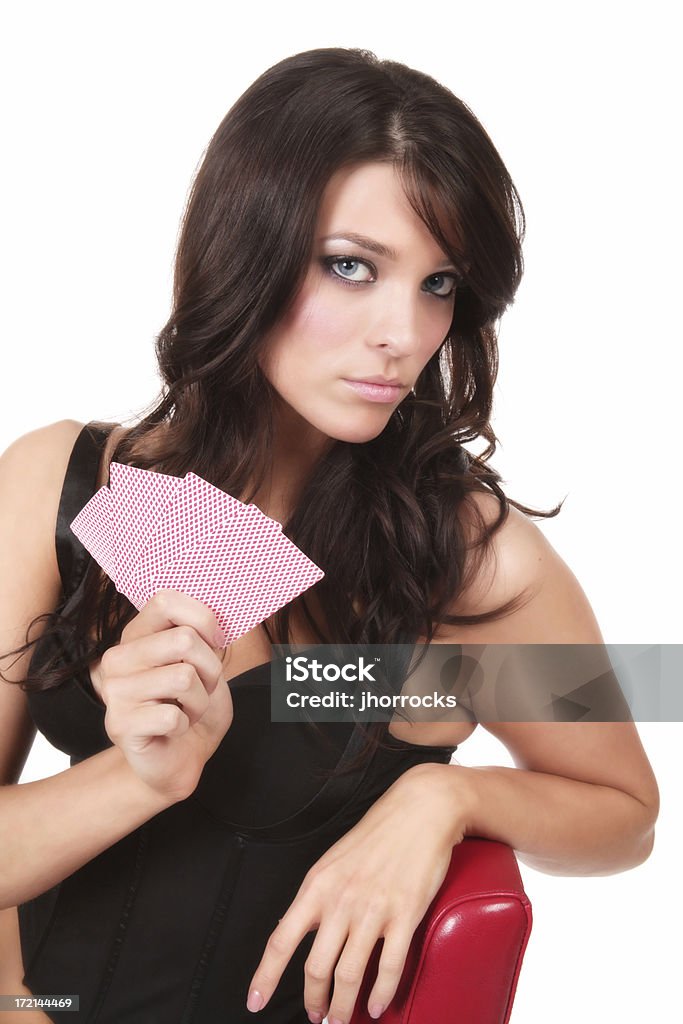 Attraente giovane donna con carte da gioco - Foto stock royalty-free di Carte da gioco