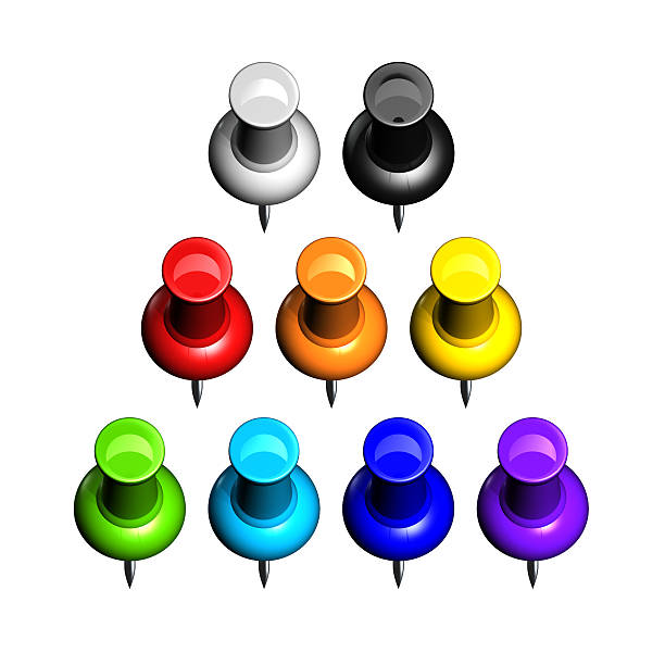 colorato thumbtacks - thumbtack office supply multi colored three dimensional shape foto e immagini stock