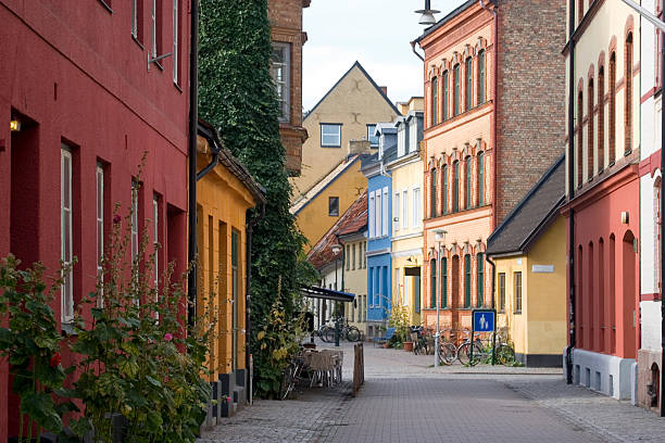 quiet city street, malmo, sweden - malmö stockfoto's en -beelden