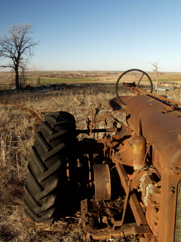 A tractor left to the elements in an Oklahoma ghost town