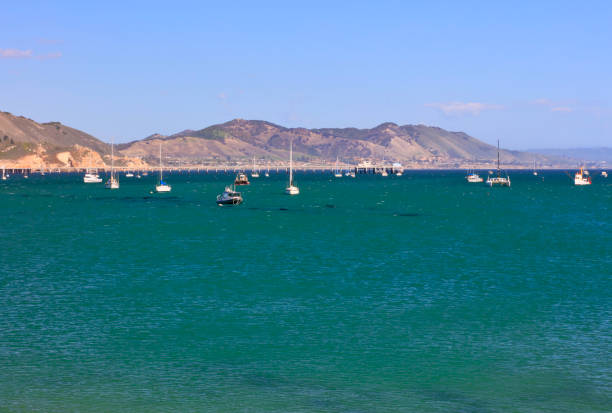 лодки, стоящие на якоре в заливе сан-луис-обиспо - buoy anchored sea wave стоковые фото и изображения