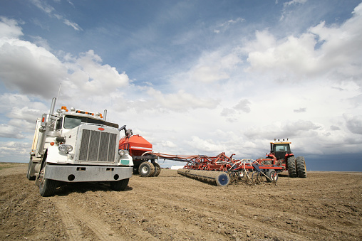 Truck, tractor and air seeder ready for another season of farming