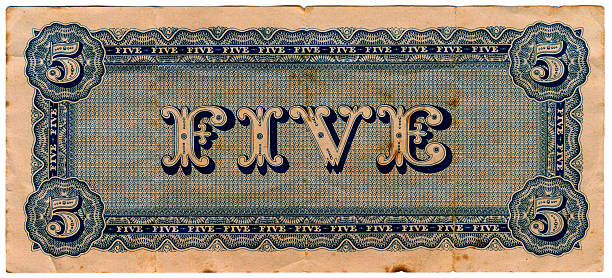 Confederate back 5$ (1864) stock photo