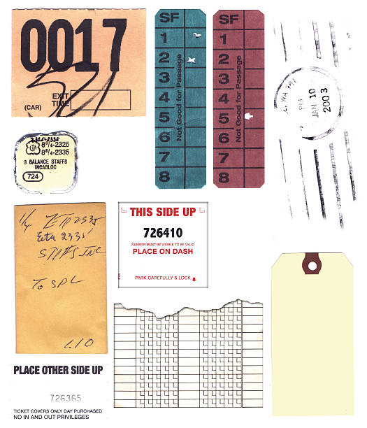 Tickets and Ephemera "Train tickets, various stubs and tags, postmark, ephemera, manila tag, envelope. Very high res." envelope label manila paper mail stock pictures, royalty-free photos & images