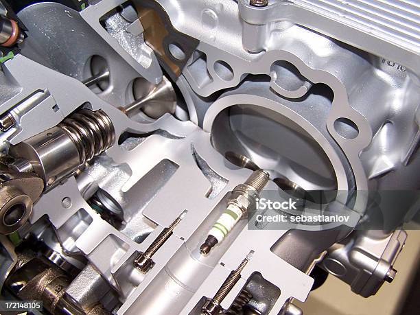 Cut Away Head And Spark Plug On Engine Stock Photo - Download Image Now - Car, Slice of Food, Belt