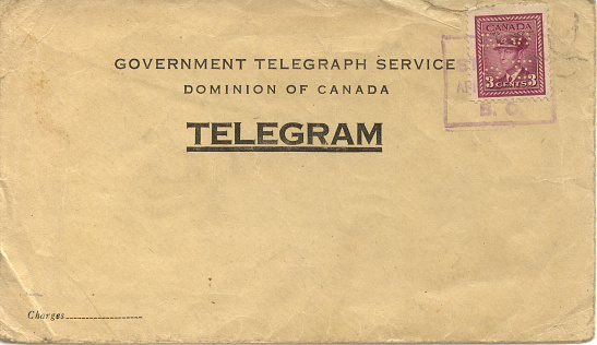 Weathered posted telegram envelope