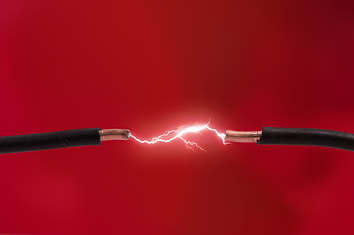 Electrical spark between two wires.