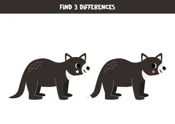 Vector illustration of Find 3 differences between two cute cartoon Tasmania devil.