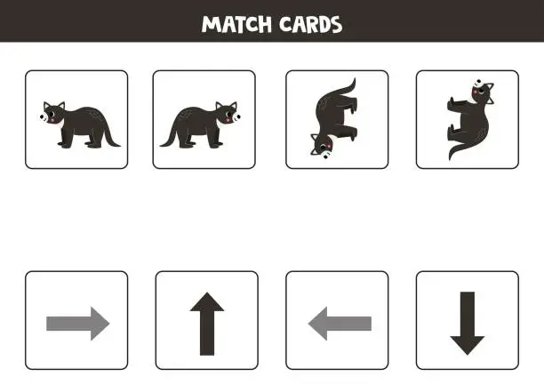 Vector illustration of Left, right, up or down. Spatial orientation with cute Tasmanian devil.