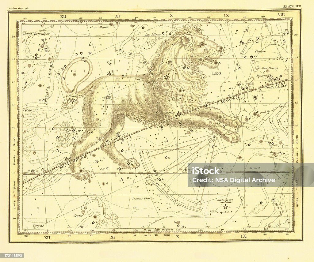 Leo Zodiac-Karte - Lizenzfrei Löwe - Feuerzeichen Stock-Illustration