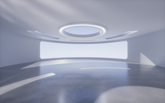 Empty creative round room background, 3d rendering. Digital drawing.