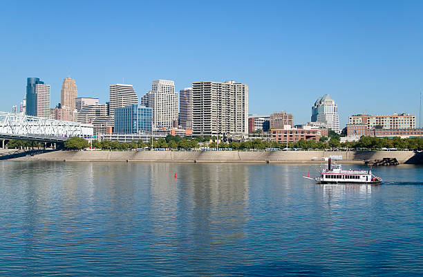 Cincinnati Riverfront Skyline Cincinnati Skyline during morning hours with the Ohio river in foreground.Please see some similar images from my portfolio: oregon ohio stock pictures, royalty-free photos & images