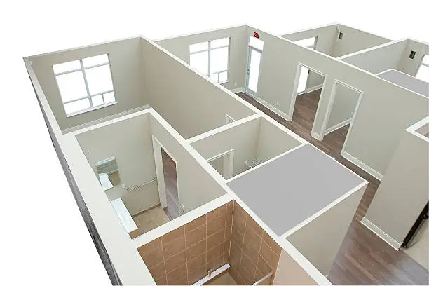 Cutaway floor plan of an apartment, flat, or condo.