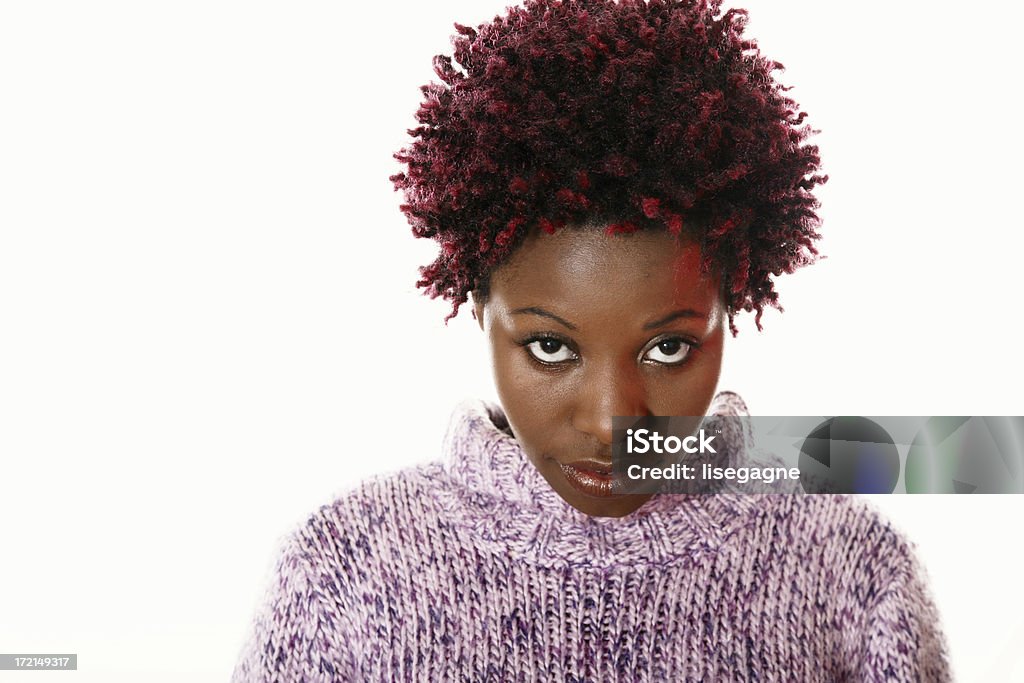 woman portrait Young african-american looking up. Dyed Red Hair Stock Photo
