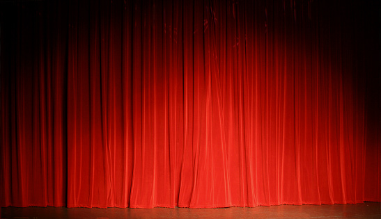 Empty Stage theater or opera with red velvet curtain, 3D rendering.