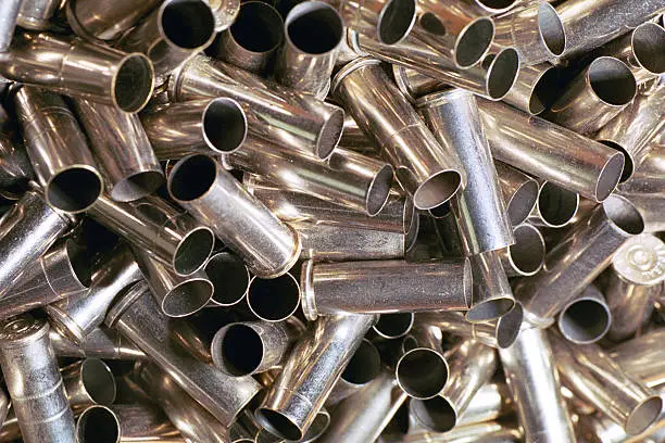 Here is a close-up shot of a group of fired bullet casing waiting for reloading. It would make a nice abstact background or a article illustration.