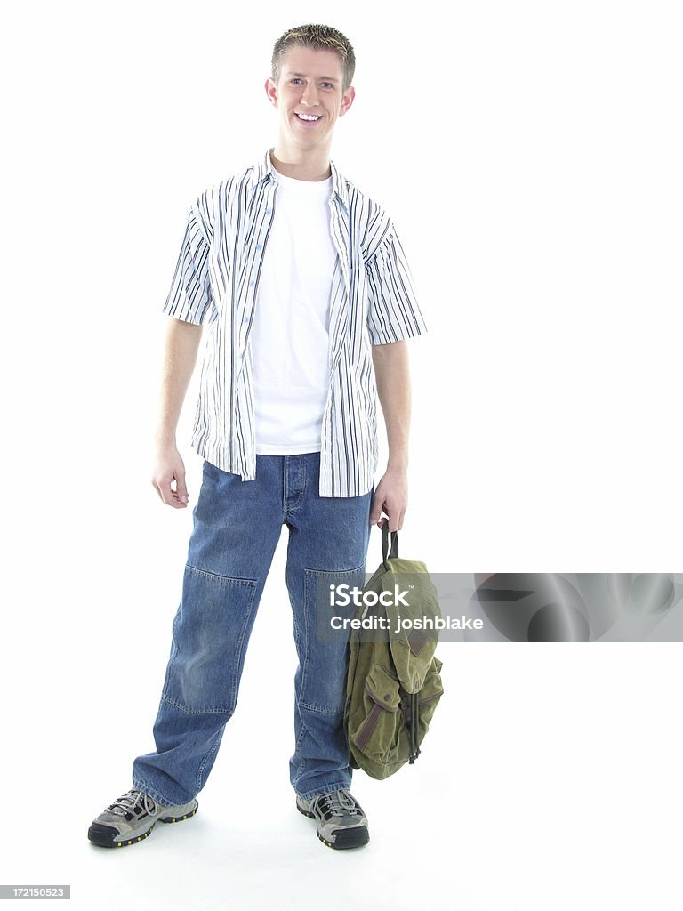 school days student stands with backpack 20-29 Years Stock Photo