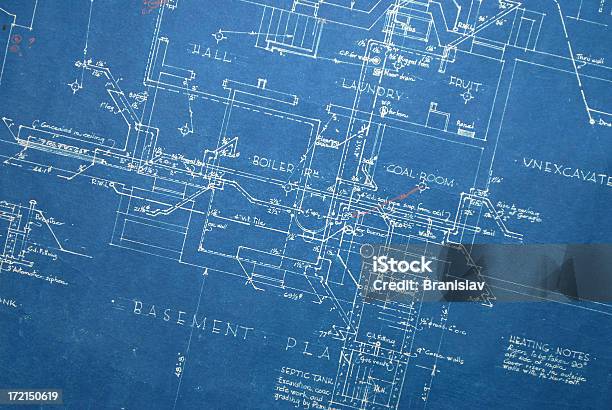 Blueprint De Aquecimento - Arte vetorial de stock e mais imagens de Caldeira - Equipamento Industrial - Caldeira - Equipamento Industrial, Plano - Documento, Avac