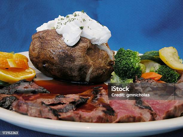 Flank Steak Dinner Stock Photo - Download Image Now - Broccoli, Cream - Dairy Product, Crucifers
