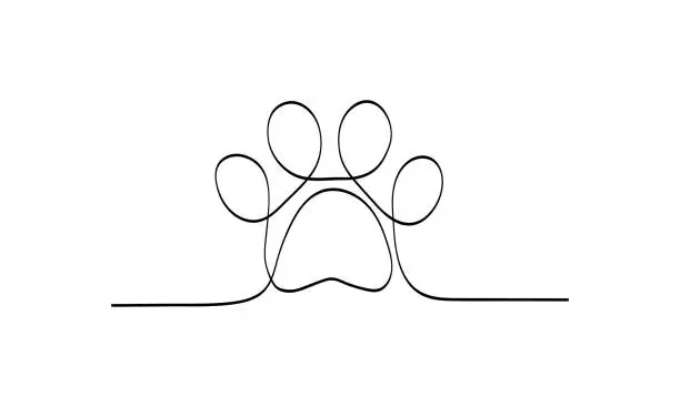 Vector illustration of Animal footprint in continuous line drawing style. Continuous one line drawing