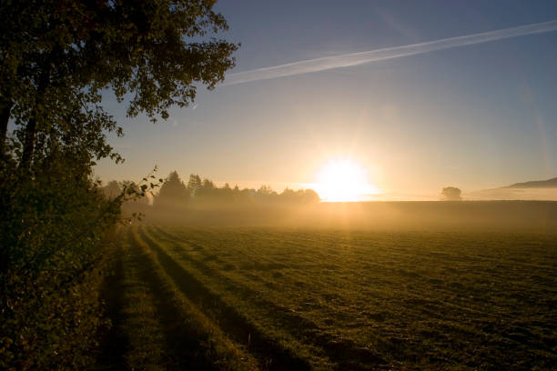 A early autumn morning with a foggy sunrise