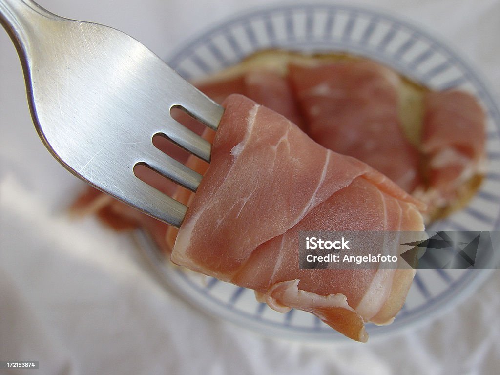 Ham on fork Eating Ham Bread Stock Photo