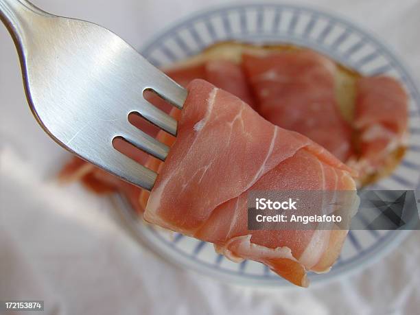 Ham On Fork Stock Photo - Download Image Now - Bread, Breakfast, Close To