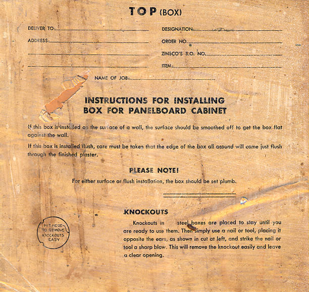 Old panelboard instructions stock photo