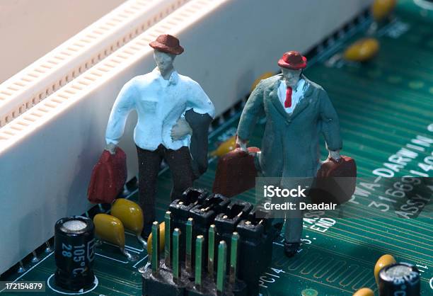 Little People Tech Workers Stock Photo - Download Image Now - Circuit Board, Doll, Machinery