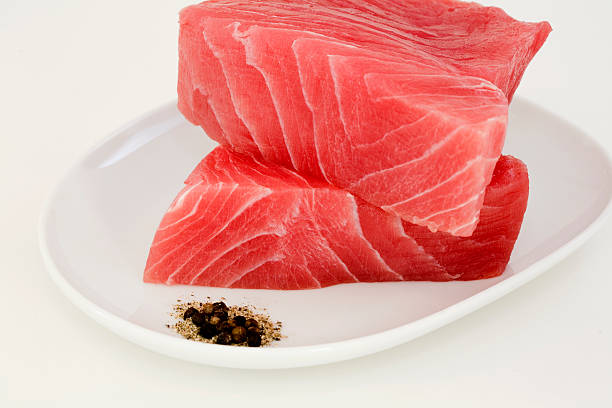 ahi e fresco - tuna steak fillet food plate foto e immagini stock