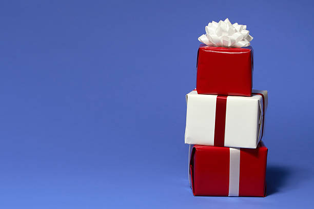 istock Red and White Christmas Presents on Blue 172155197