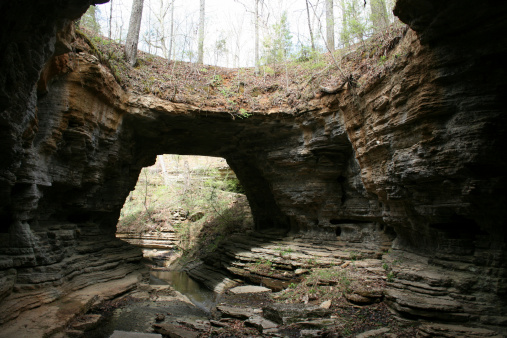 A natural bridge in Wayne Co. Tennessee carved out by the sinkhole above the photographer