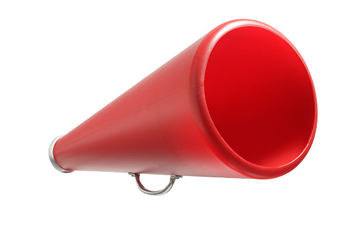 Red megaphone against white background