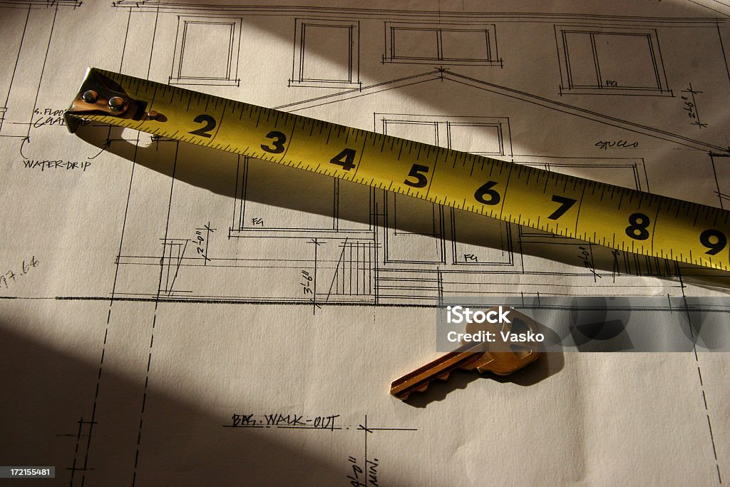 巻き尺&キー設計図 V 2 - デザインのロイヤリティフリーストックフォト