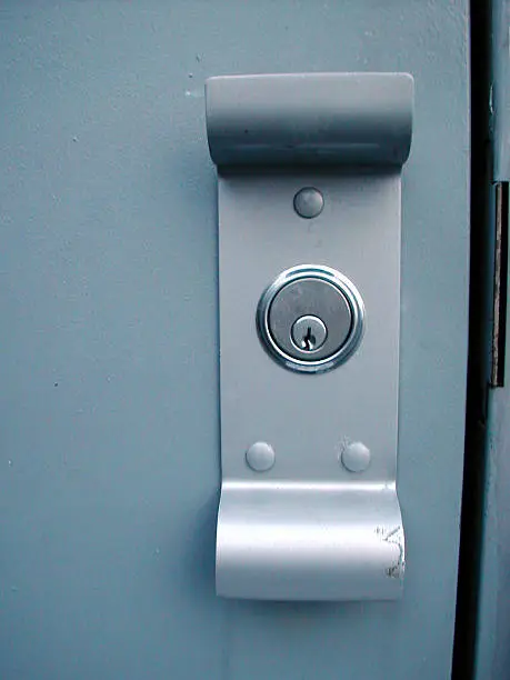 industrial doorlock on gray steel door