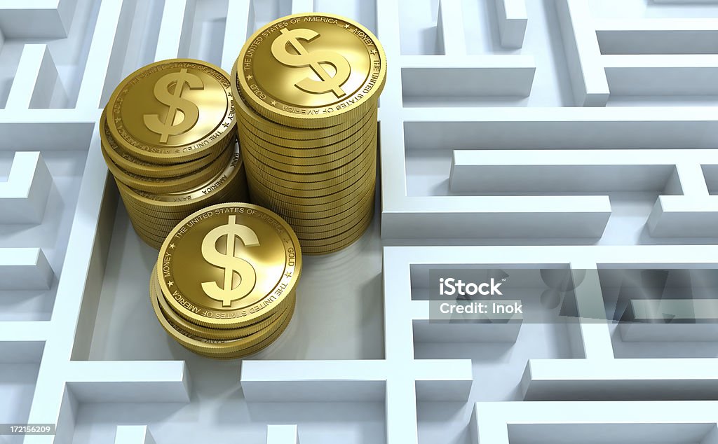 Oro soldi nel labirinto - Foto stock royalty-free di Affari