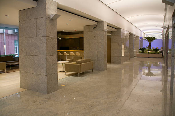istock Modern hotel lobby with thick pillars and interior harden 172156875