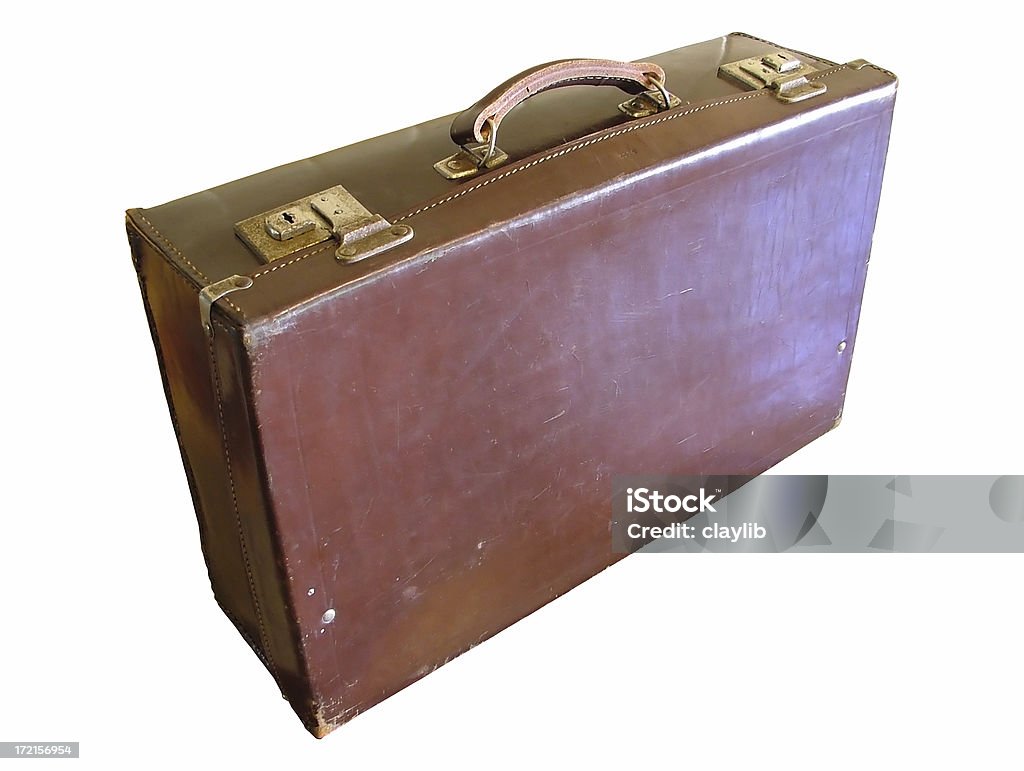 JFK era leather suitcase: Hit the road Jack "classic suitcase straight out of the 1960's; think X files, think southern Baptist Minister, think hit-the-road-Jack,think easy-rider,think travelling salesman, look good on train platform etc..." 1960-1969 Stock Photo