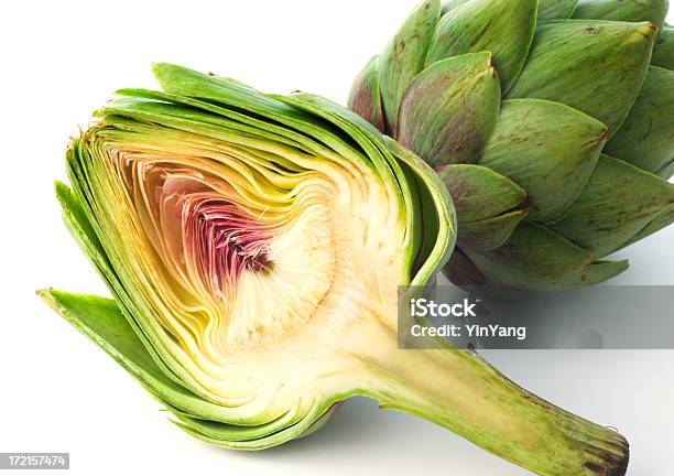 Artichoke Heart Half Cut Open Vegetable Plant On White Background Stock Photo - Download Image Now