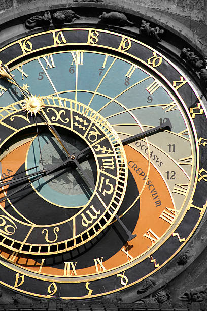 Astronomical clock in Prague, Czech republic. The background has been desaturized.