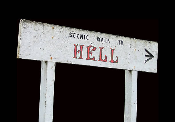 génio maldição: a zona pitoresca via - heaven hell road sign sign imagens e fotografias de stock